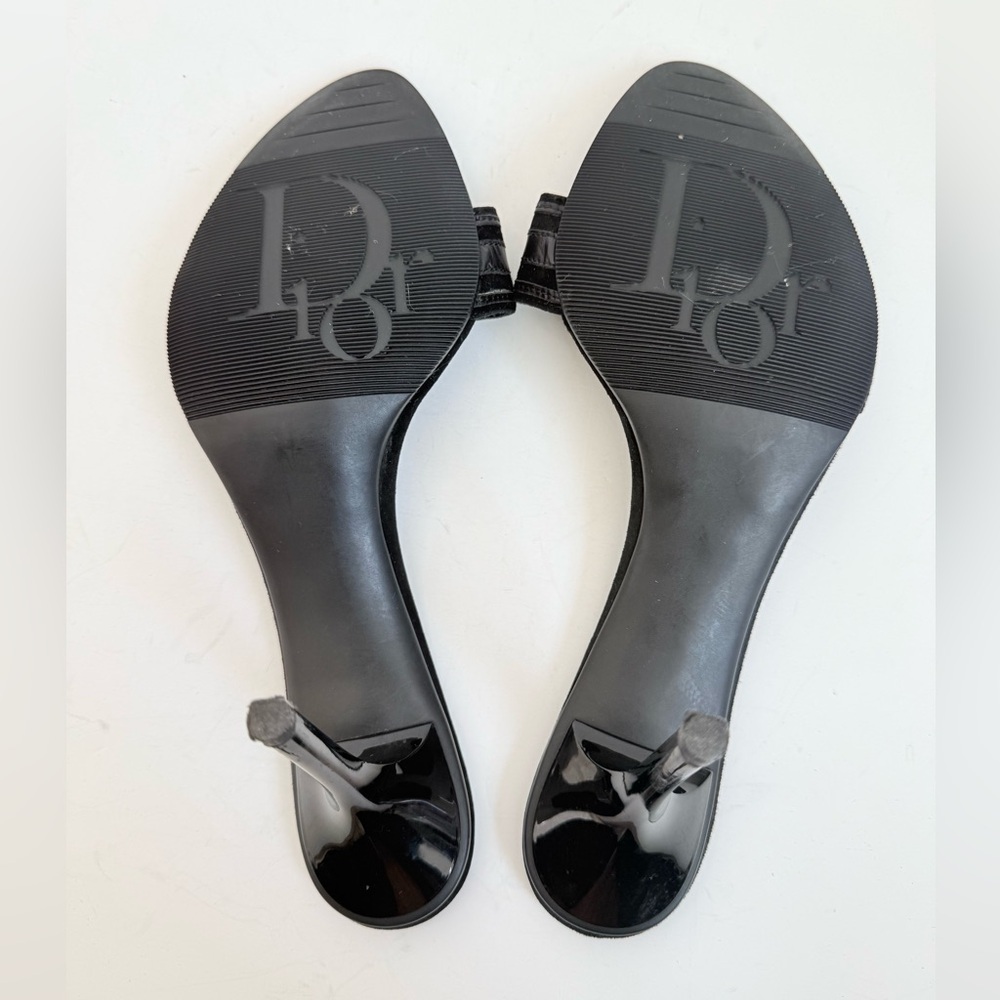 Christian Dior Y2K Black Leather Logo Plaque Kitten Heel Mules 39.5 Galliano Era - Picture 8 of 9